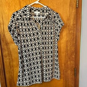 Charter Club Black and Cream 1/2 Button Down Shirt